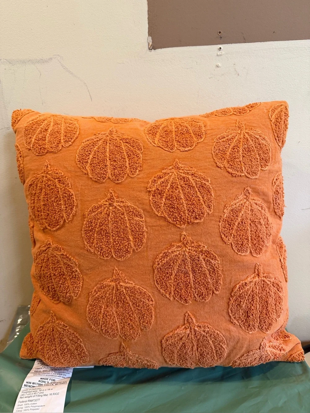 NEW Orange Pumpkin Carved Pillow 18x18